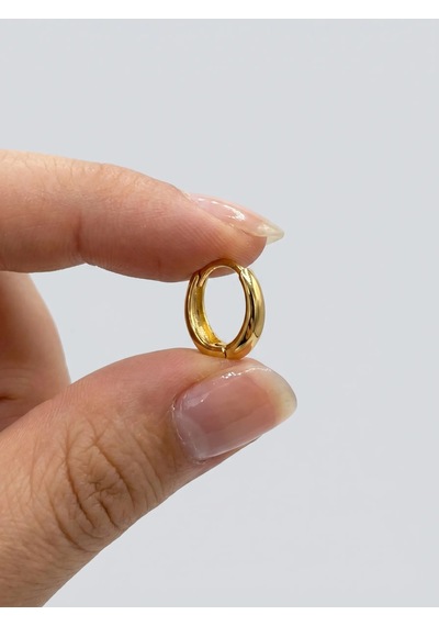 14 Ayar Sarı Altın Mini Oval Halka Küpe