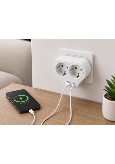 Golyat 2'li Priz, Usb Ve Type-c Girişli, Topraklı, İkili Priz Çoklayıcı, 16a 250v, 2p+2e, Çift Çıkışlı, Elek