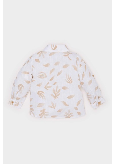 DeFacto Erkek Bebek Desenli Flamlı Poplin Uzun Kollu Gömlek B9257A525SPBG319 Bej