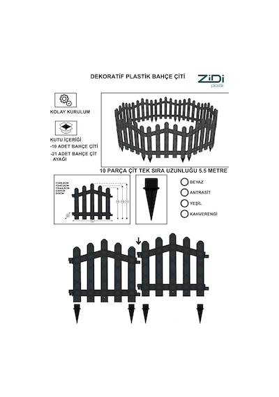 Dekoratif Plastik Bahçe ve Peyzaj Çiti 1 Adet Çit (Y: 50 CM / G: 55 CM) Toprak Ayaklı - Beyaz