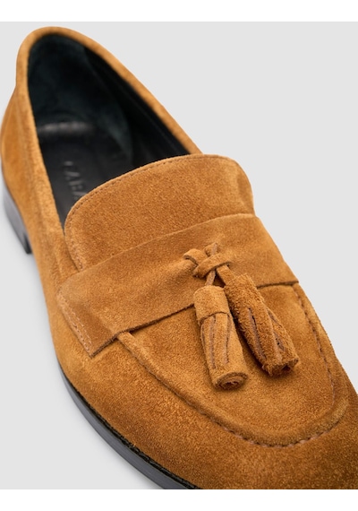 %100 Hakiki Deri Taba Süet Kadın Loafer Taba