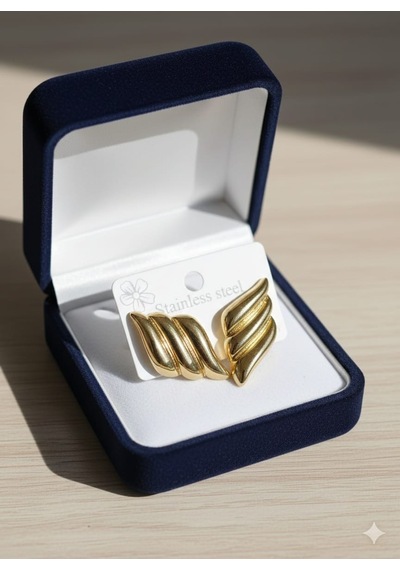 Akfecan Çelik Gold Baklava Model Küpe Altın