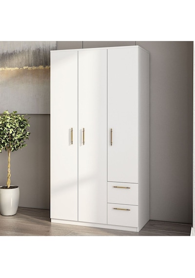 Merlin 3 Kapaklı, Çekmeceli, Raflı Gardırop, Yatak Odası Dolap, Elbise Dolabı İstanbul Ceviz - 172 Cm / Beyaz Merlin 3 Kapaklı, Çekmeceli, Raflı Gardırop, Yatak Odası Dolap, Elbise Dolabı İstanbul Ceviz - 172 Cm / Beyaz
