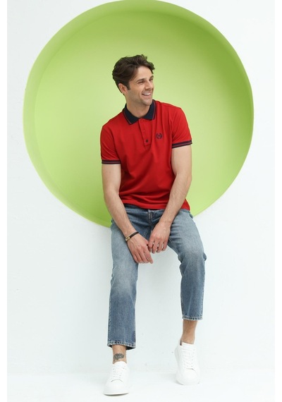 Erkek Regular Kalıp Polo Yaka T-shirt Kırmızı