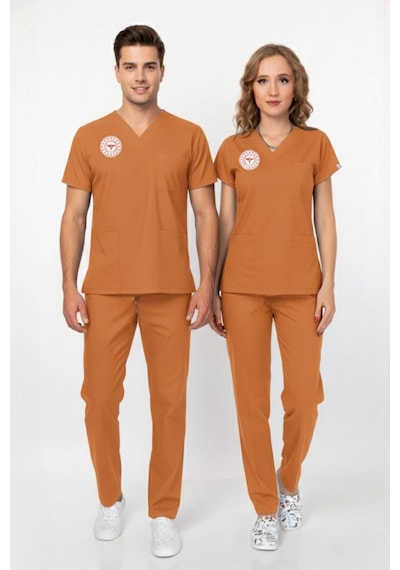 Unisex Turuncu Klinik Destek İşçi Kadrosu Scrubs Takım Sağlık Bakanlığı Yeni Yönetmeliğe Uygun Turuncu