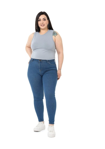 Disentis Büyük Beden Bisiklet Yaka Kolsuz Crop Viskon Açık Gri Body-açık Gri Çok Renkli