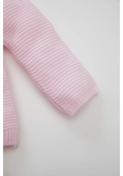 Defacto Kız Bebek 3'lü Takım Bisiklet Yaka Basic Düz Triko Kazak Beli Lastikli Alt Bere C9763A524WNPN688 Pembe