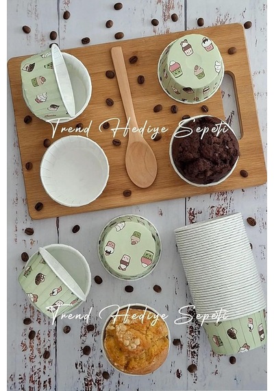 Cupcake Muffin Kalıbı Büyük Boy Xl Mint Yeşili Dondurma Desenli Jumbo Kek Kapsülü 50'li Diğer