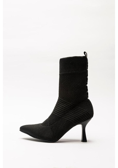 Aycan Shoes Kadın Siyah Triko Çizme İnce Topuklu Sandy Çizme 001