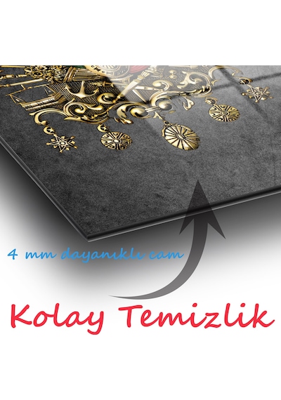Osmanlı Arması Tuğra Dikey Cam Tablo Evlika, Modern Ev Ofis Salon Duvar Dekoru, Hediyelik Tablo Dekor