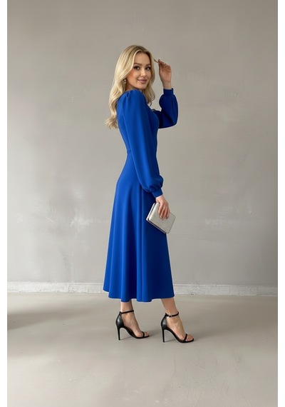 Defymoda Kadın Gün Boyu Rahat Midi Elbise Mavi