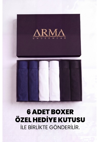 Arma Yıldız Erkek Premium Bambu Renkli Boxer 6'lı Hediye Kutulu Damat Bohçası Ve Çeyiz Seti 2 Siyah 2 Beyaz 2 Laci