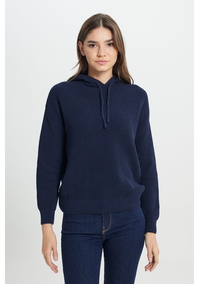 Wrangler Relaxed Fit Geniş Kesim Kapüşonlu Lacivert Triko Kazak W242711410 Lacivert