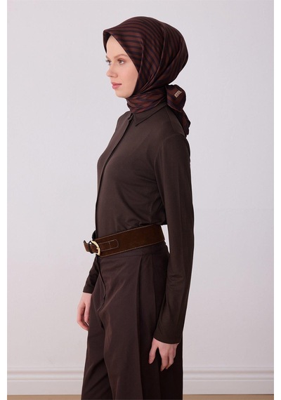 Belli İpek Eşarp - 4325-31 Kahverengi Twill