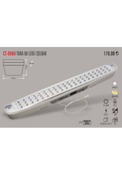 Cata Ct-9960 6W 60 Led Li Işıldak Şarjlı 6 Saat Işık Verir N11.12433