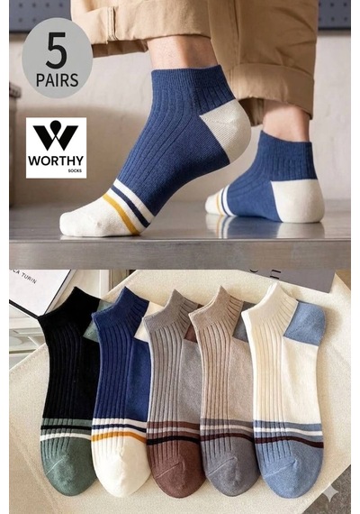 Worthy Socks 5 Li Erkek Patik Çorap Seti 5 Çift Çok Renkli