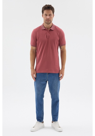 İmza Pembe Polo Yaka Pike Kısa Kol Slim Fit %100 Pamuk Tişört 1011260171 Gülkurusu
