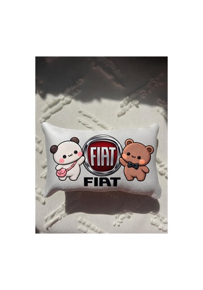 Bubblyo Fiat Temalı Dekoratif Oto Yastığı Sevimli Çift Tasarım Beyaz Beyaz