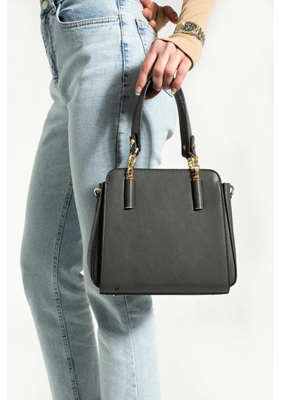 Kadın Kol Çantası Çapraz Askılı Omuz Çantası 24 20 Cm Suni Deri Mega Bag El Çantası Business Gri