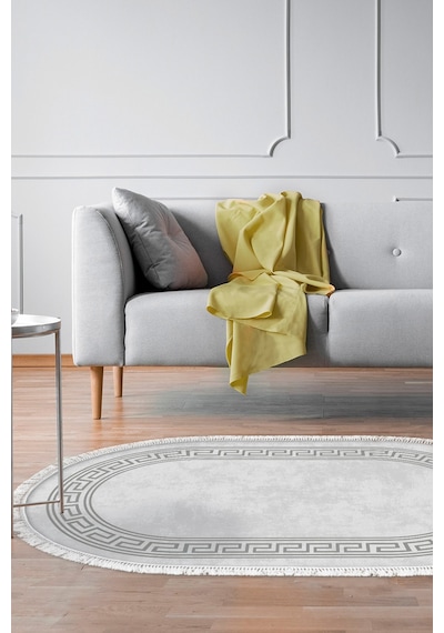 Dekoreko Kaymaz Taban Djt Salon Halısı Trend Saçaklı Oval Modern 626m gri