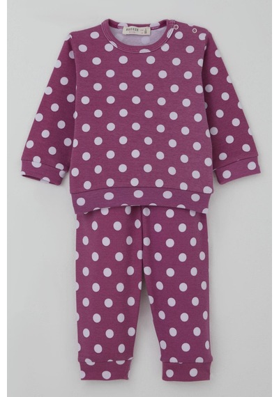 Breeze Kız Bebek Pijama Takımı Omuzdan Patlı Beyaz Puantiye Desenli 4 Ay-1 Yaş, Eflatun Eflatun