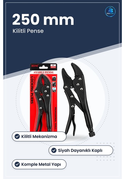 Ayarlı Pense 10 İnç 250 Mm Kilitli Komple Metal Siyah Kaymaz Sap