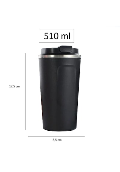 Termal Kahve Kupası 510 Ml Paslanmaz Çelik Vakumlu Matara Yalıtımlı Bardak Su Şişesi 17,5x8,5cm Siyah