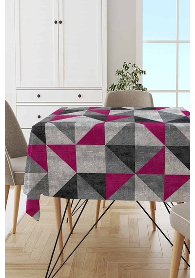 Fuşya Geometrik Desen Dokuma Leke Tutmaz Masa Örtüsü Mso384n11