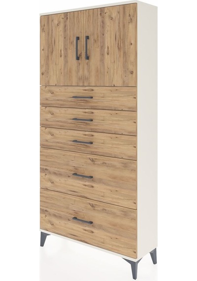 Arges Dolap 2 Raflı 5 Çekmeceli 2 Kapaklı 88x30x182 Aytaşı-çam Aytaşı