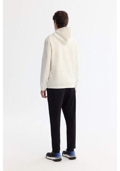 Avva Erkek Ekru Kapüşonlu Pamuklu Baskılı Elastan Regular Fit Sweatshirt A42y1324