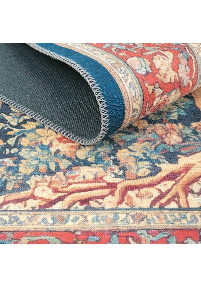 Cool Halı Daisy Lacivert Hayat Ağacı Vintage Şönil Halı Sanatsal Tasarım Salon Oturma Odası Halısı