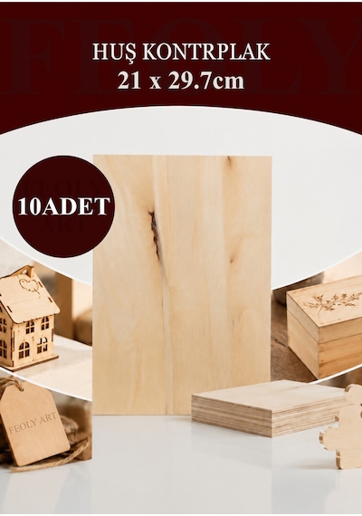 - Huş Kontrplak 10 Adet - A4 21 X 29.7 Cm - 4 Mm Cnc Kesim Lazer Kesim - Yakma - Hobi Seti