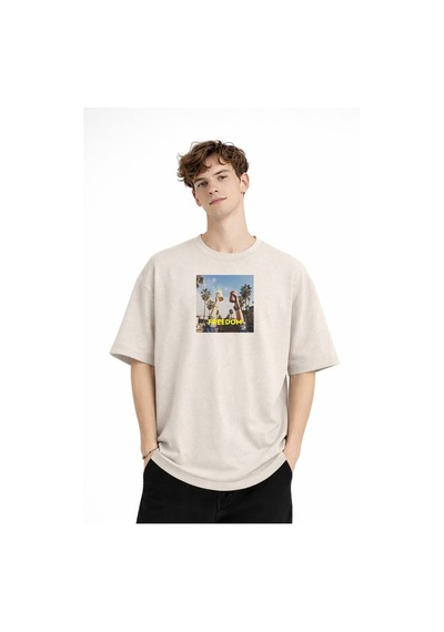 Alemdarshop Freedom - Oversize Erkek Tişört Bej