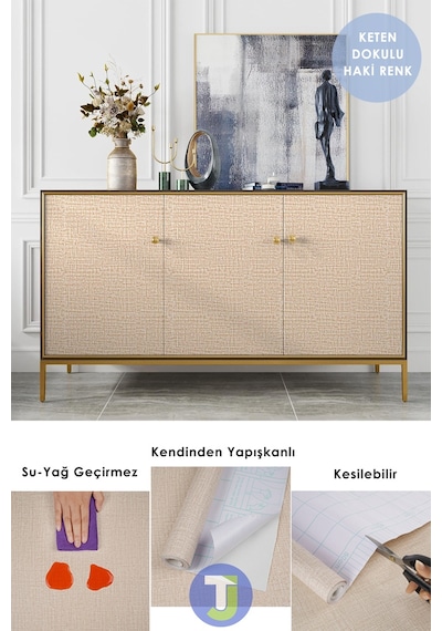 Technojet Kendinden Yapışkanlı Keten Görünümlü Mutfak Banyo Tezgah Duvar Dolap Masa Kaplama 60x500cm 001