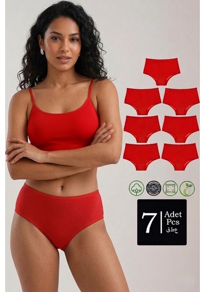 Meine Liebe Unterwäsche Pamuklu 7'li Paket Yüksek Bel Toparlayıcı Etkili Bato Külot Kırmızı
