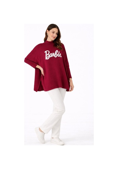 Onno Style Women Düz Triko Standart Panço Bordo