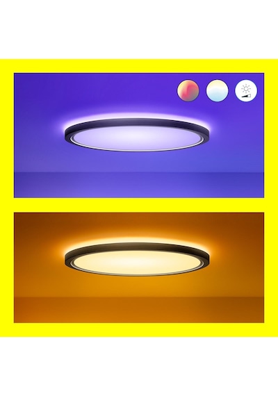 Wiz Superslim 22w Siyah Sıva Üstü Rgb Akıllı Led Yuvarlak Panel Tavan Armatürü 42 Cm Çapında 2600 Lumen Renkli