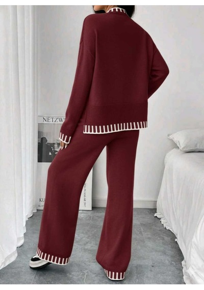 Sayzen Your Shine Yirtmaçli Kazak Pantolon Alt-üst Takim Sy-2510 Bordo