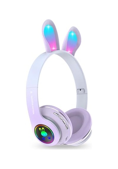 Ayrex Tavşan Kulaklı Bluetooth Kulaklık, Renkli Led Işıklı, 5.0 Versiyon, Ayarlanabilir Büyüklük, Hafıza Kart