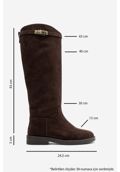 Luvi Shoes Clare Kahverengi Süet Kemerli Kadın Binici Çizme