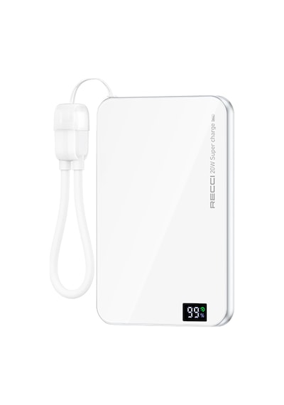 Recci Rpb-w41 Pd 20w Ultra İnce Hızlı Şarj Özellikli Type-c Kablolu Powerbank 15w 5000mah Beyaz Beyaz