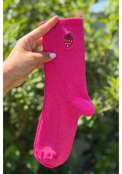 Lousocks Unisex Çilek Ve Muz Nakışlı 2'li Tenis Spor Çorap Çok Renkli