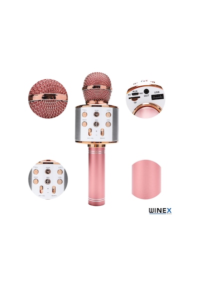 Winex Usba+tfsd Kart+3.5 MM Giriş Bluetooth Karaoke Mikrofon Pembe