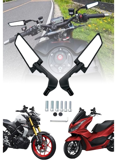 Katlanabilir H2 Mini Motosiklet Aynası Döküm Kasa Siyah