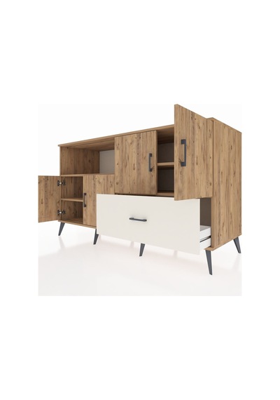 Kronos Konsol 4 Raflı Tek Çekmeceli 4 Kapaklı 176x59x99 Çam-çam/a Çam-çam/aytaşı