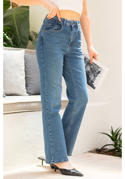 Açık Mavi Kadın Wide Leg Jean Yüksek Bel Likralı Esnek Kot Pantolon Jessica-açmavi 001