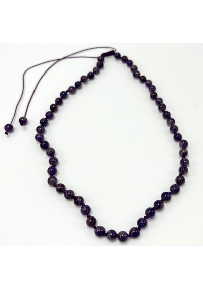 Yıldız Doğal Taş Ametist Doğal Taş 6 MM Makrome Kolye 45 CM - 55 CM Ayarlanabilir Mor