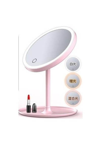 3b Trend Led Işıklı Dokunmatik Masaüstü Makyaj Aynası Ayarlanabilir Pembe Kozmetik Aynası Pembe