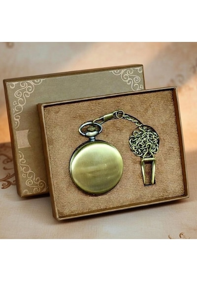 Kişiye Özel Retro Vintage Gold Renkli Köstekli Cep Saati