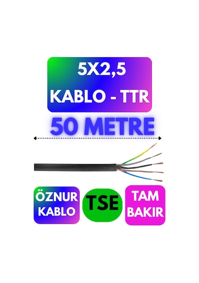Öznur 5x2,5 Ttr Kablo Siyah Metre Seçenekli - 50 Metre